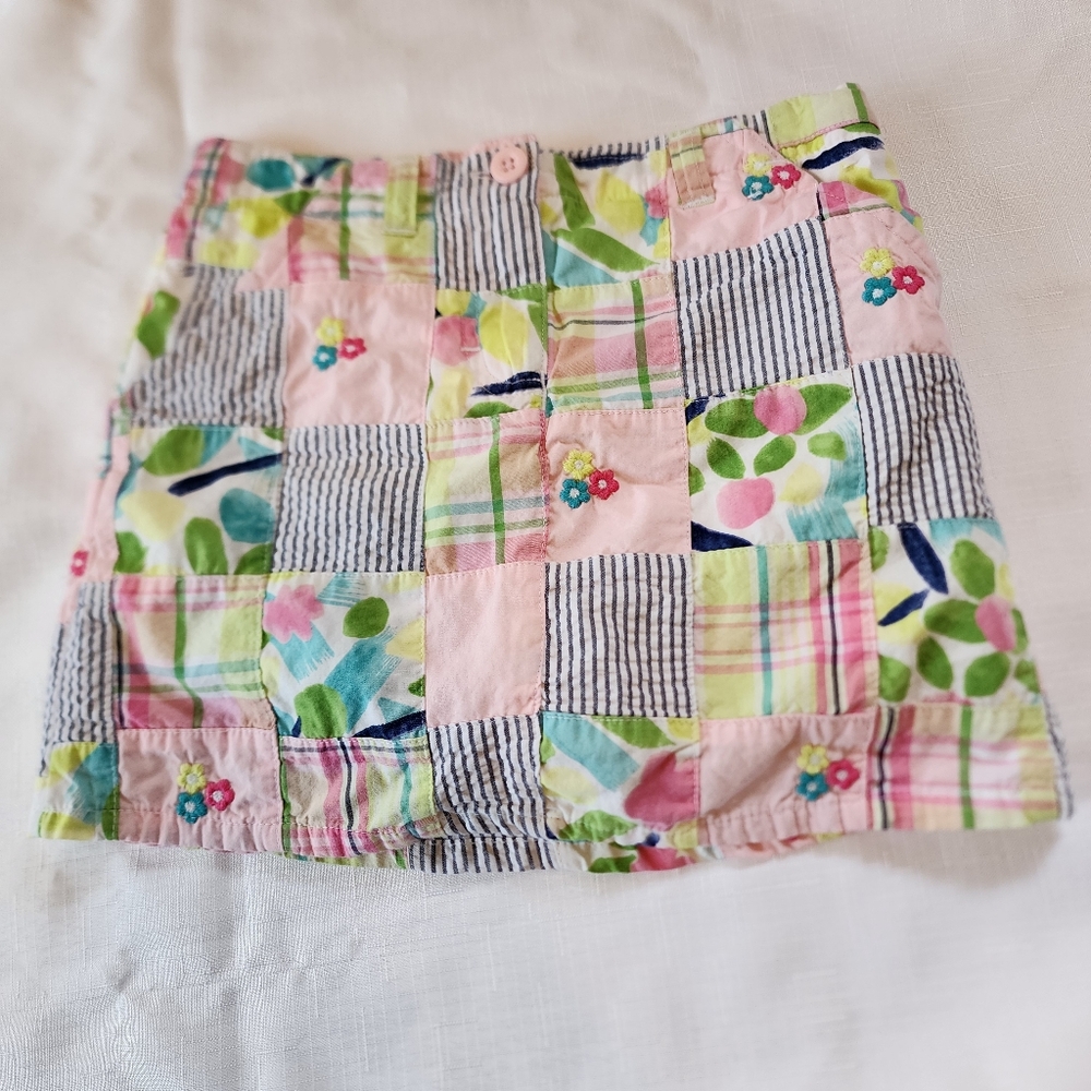 Gymboree Mini Skort Girls Sz 6 Pink, Green & White Plaid Floral Patchwork